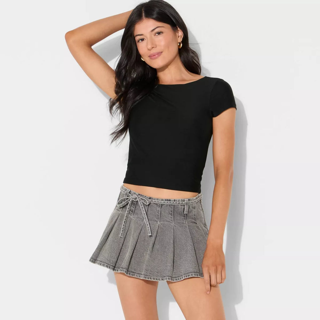 Short Sleeve Boatneck Synthetic T-Shirt