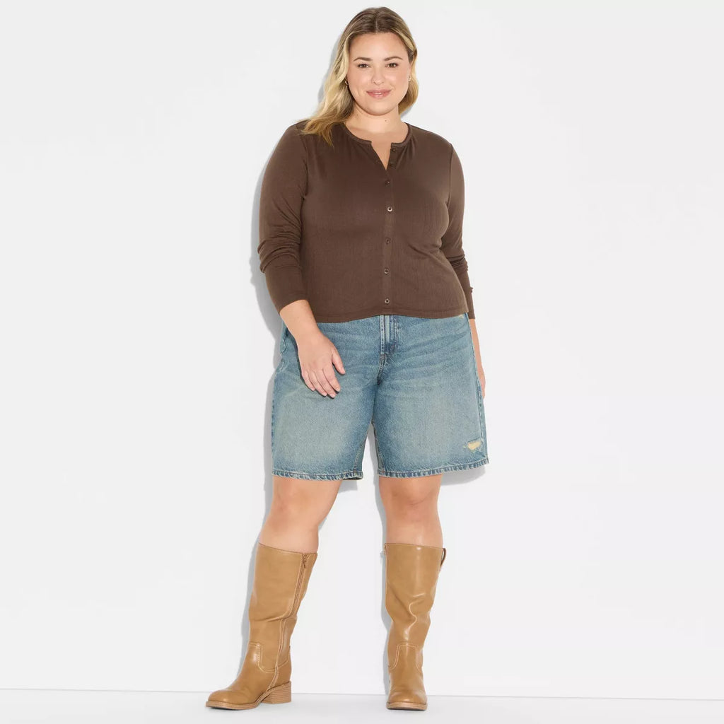 Long Sleeve Roundneck Button-Down Shirt